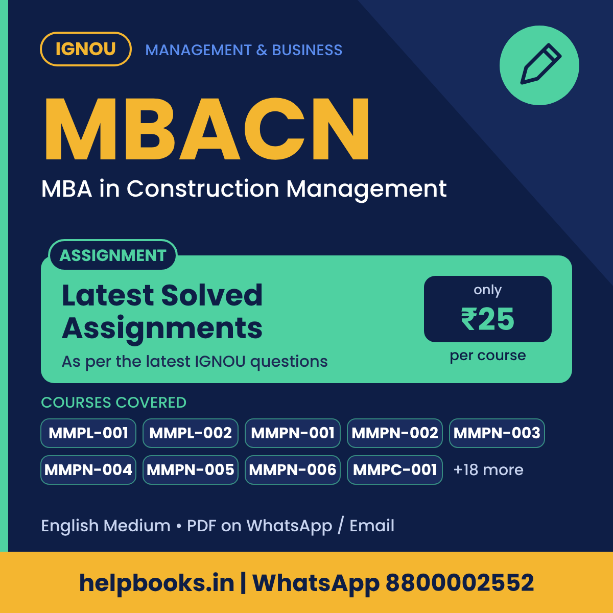 IGNOU MBACN Latest Solved Assignments - MBA in Construction Management