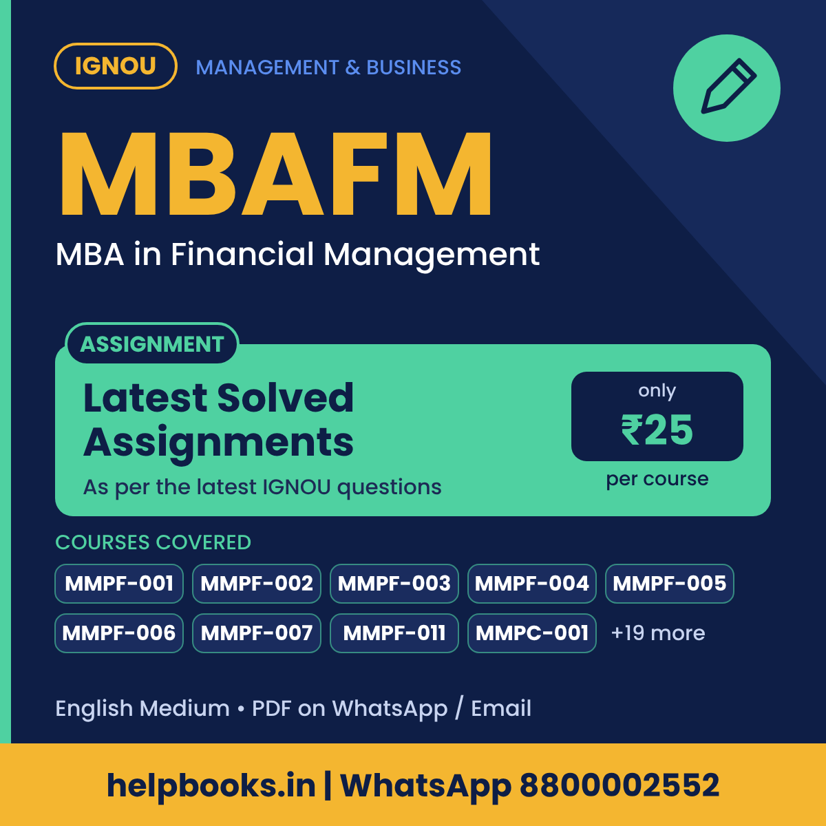 IGNOU MBAFM Latest Solved Assignments - MBA in Financial Management