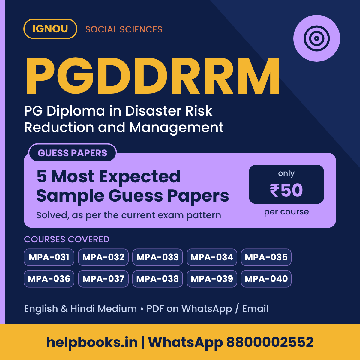 IGNOU PGDDRRM 5 Most Expected Sample Guess Papers - PG Diploma in Disaster Risk Reduction and Management