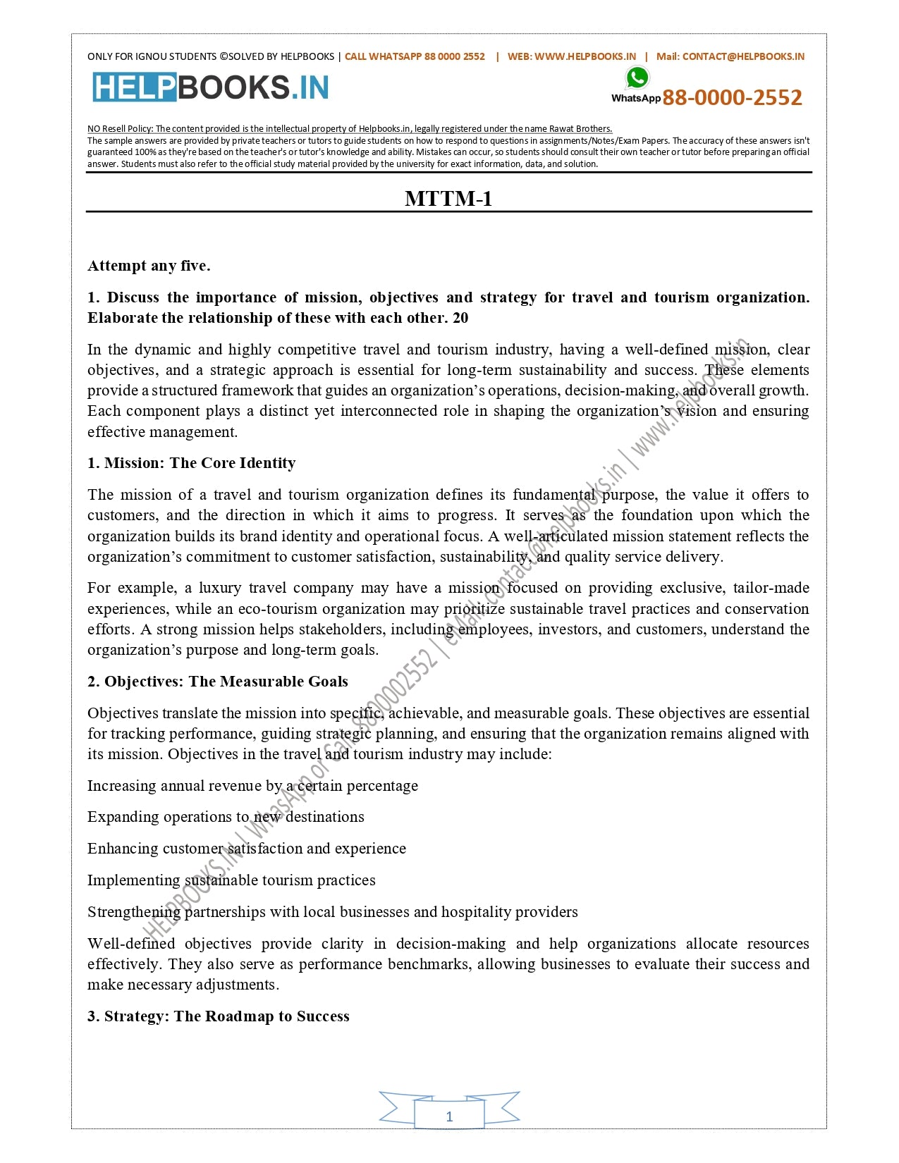 IGNOU Master of Tourism and Travel Management-MTTM Solved Assignment 2025 (New)