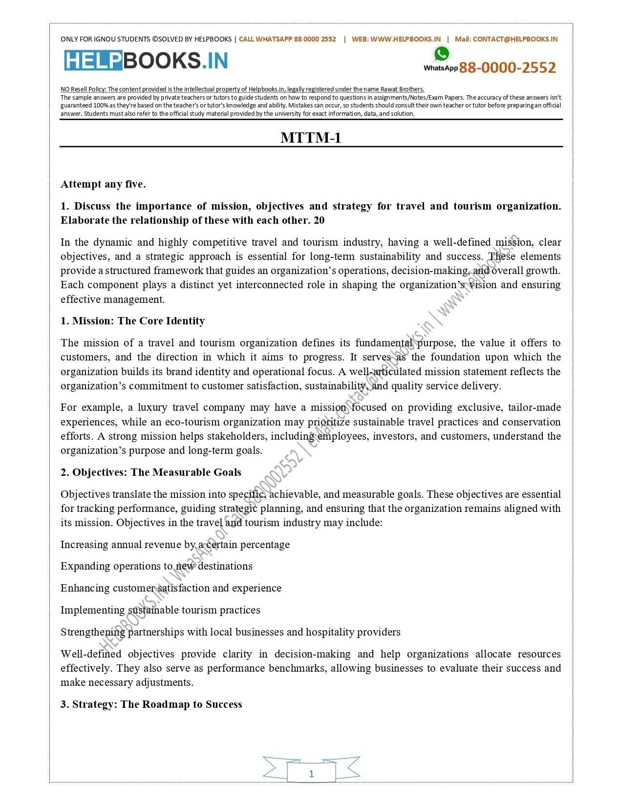 IGNOU Master of Tourism and Travel Management-MTTM Solved Assignment 2025 (New)