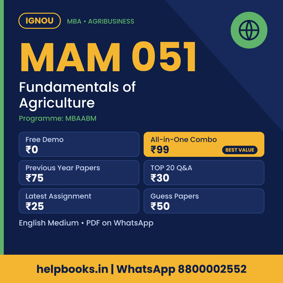 IGNOU MAM 051 Fundamentals of Agriculture MBA solved assignment, previous year papers and TOP 20 questions PDF