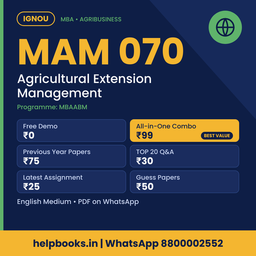 IGNOU MAM 070 Agricultural Extension Management MBA solved assignment, previous year papers and TOP 20 questions PDF