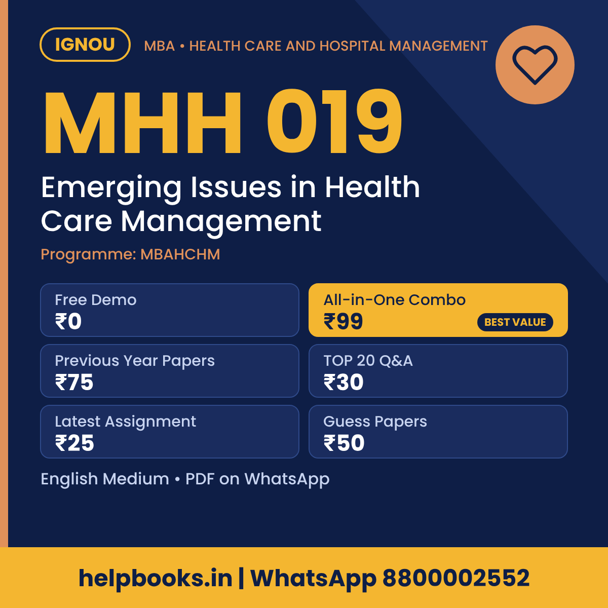 IGNOU MHH 019 Emerging Issues in Health Care Management MBA solved assignment, previous year papers and TOP 20 questions PDF
