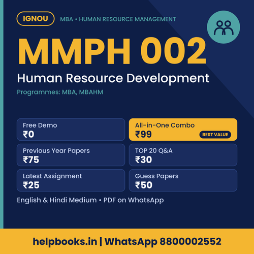 IGNOU MMPH 002 Human Resource Development MBA solved assignment, previous year papers and TOP 20 questions PDF