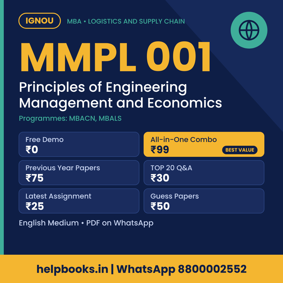 IGNOU MMPL 001 Principles of Engineering Management and Economics MBA solved assignment, previous year papers and TOP 20 questions PDF