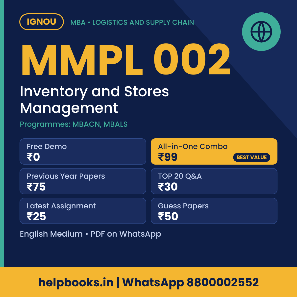 IGNOU MMPL 002 Inventory and Stores Management MBA solved assignment, previous year papers and TOP 20 questions PDF