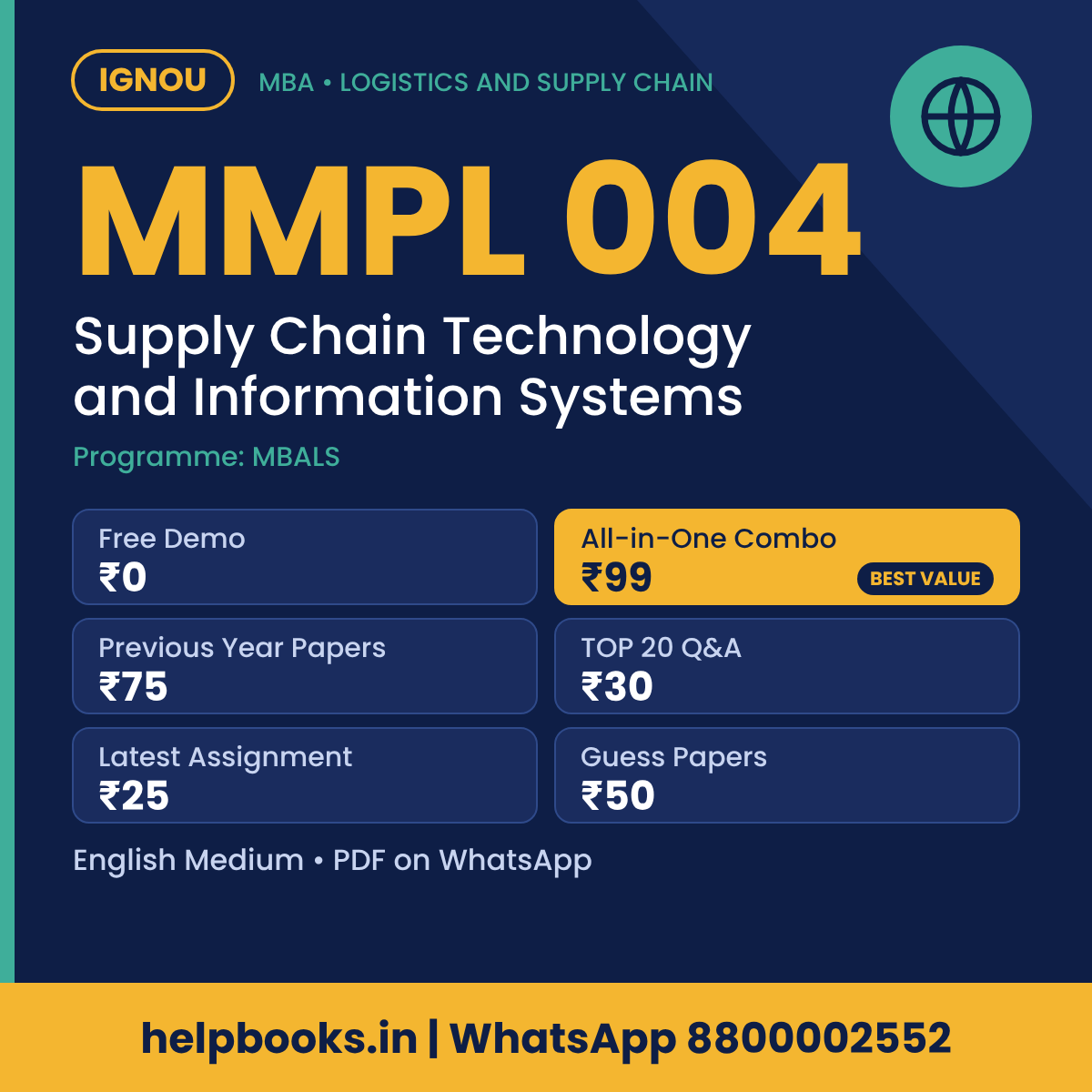 IGNOU MMPL 004 Supply Chain Technology and Information Systems MBA solved assignment, previous year papers and TOP 20 questions PDF
