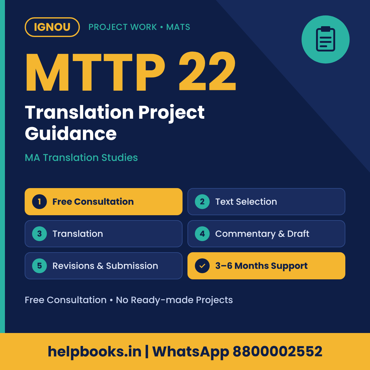 IGNOU MTTP 22 Project help for MA Translation Studies – free consultation, synopsis and report guidance | helpbooks.in
