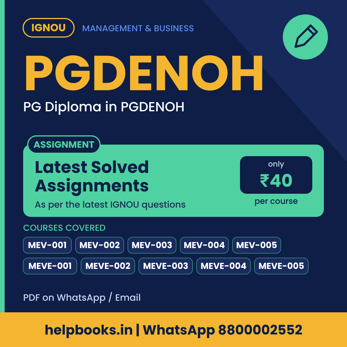 IGNOU PGDENOH Latest Solved Assignments - PG Diploma in PGDENOH