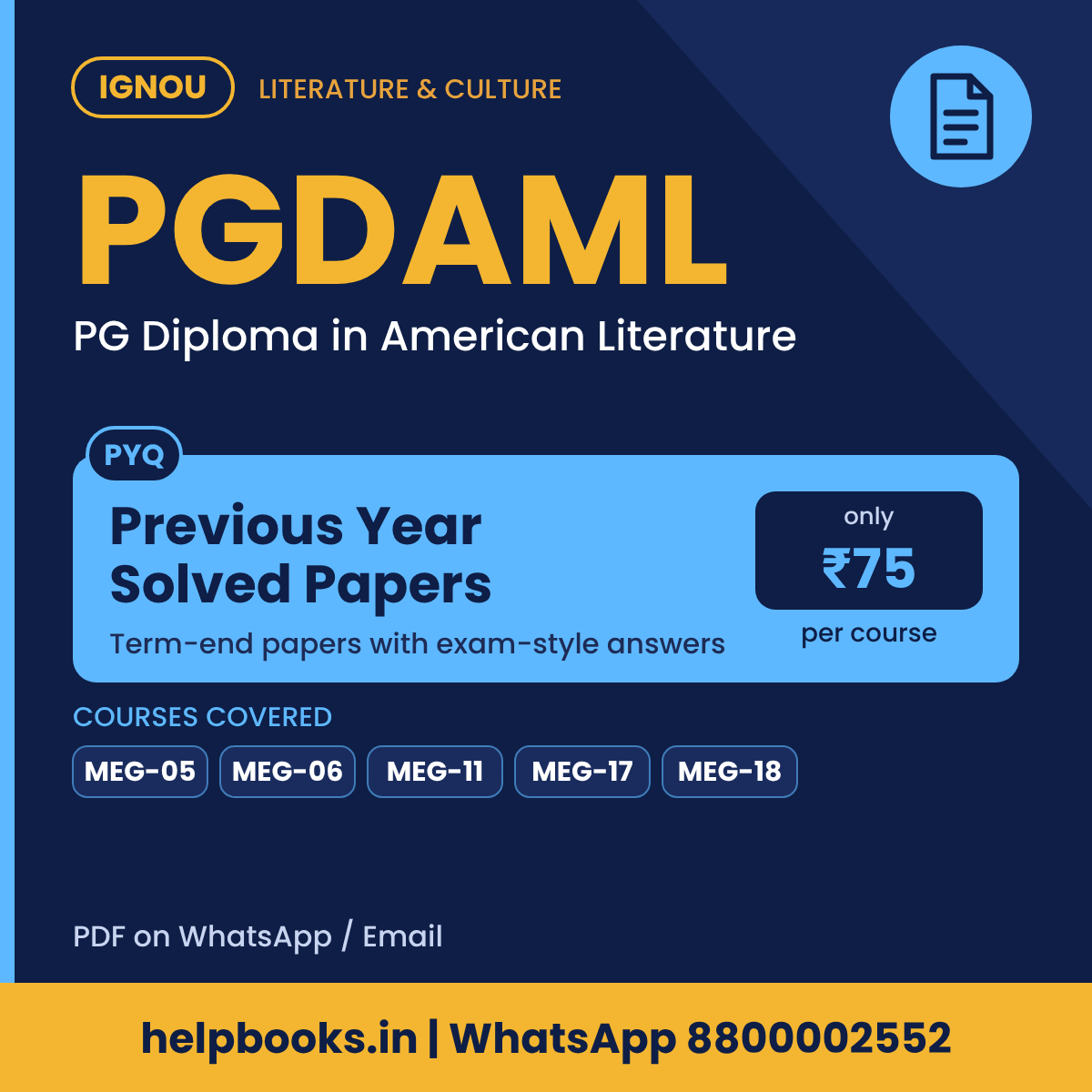 IGNOU PGDAML Previous Year Solved Papers - PG Diploma in American Literature