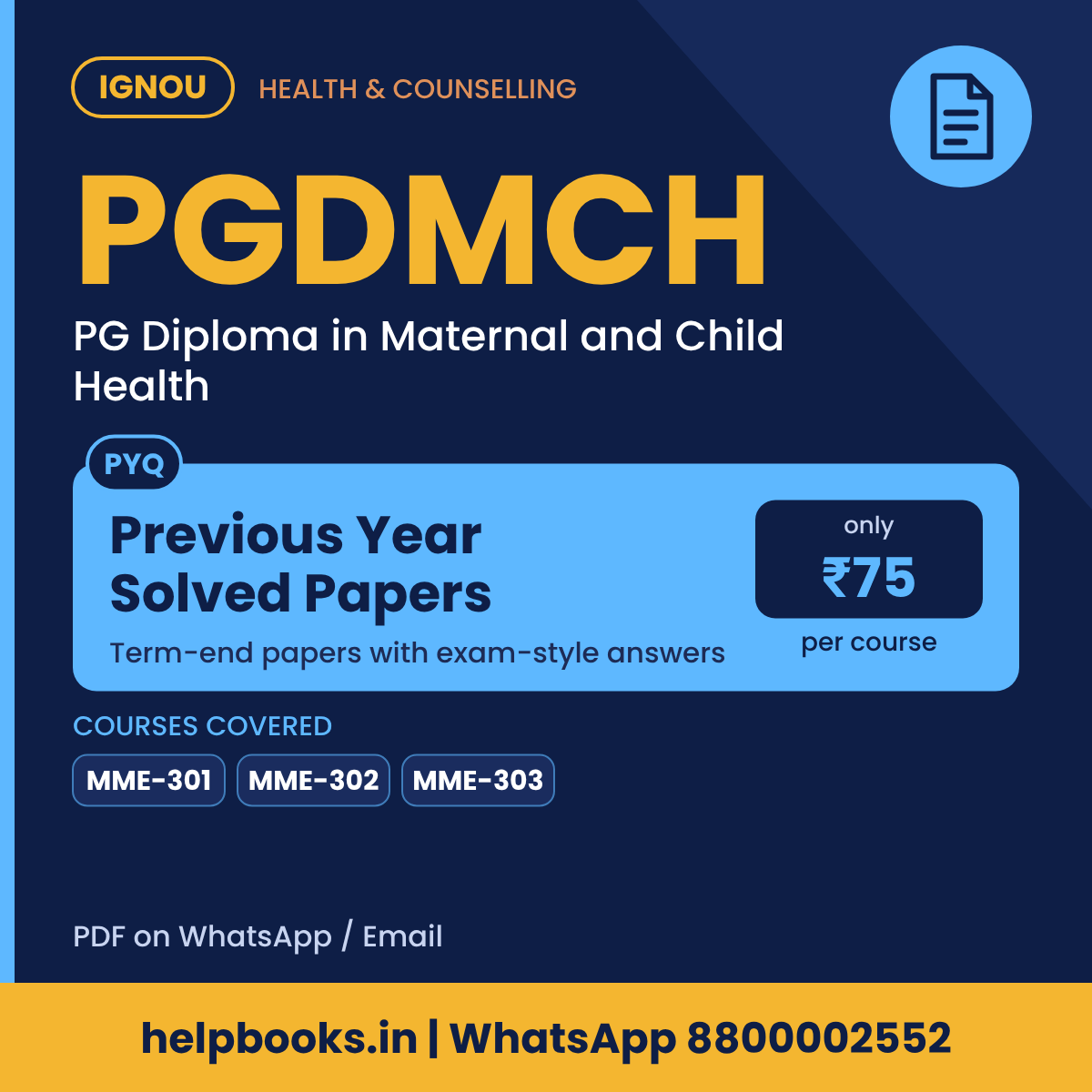 IGNOU PGDMCH Previous Year Solved Papers - PG Diploma in Maternal and Child Health