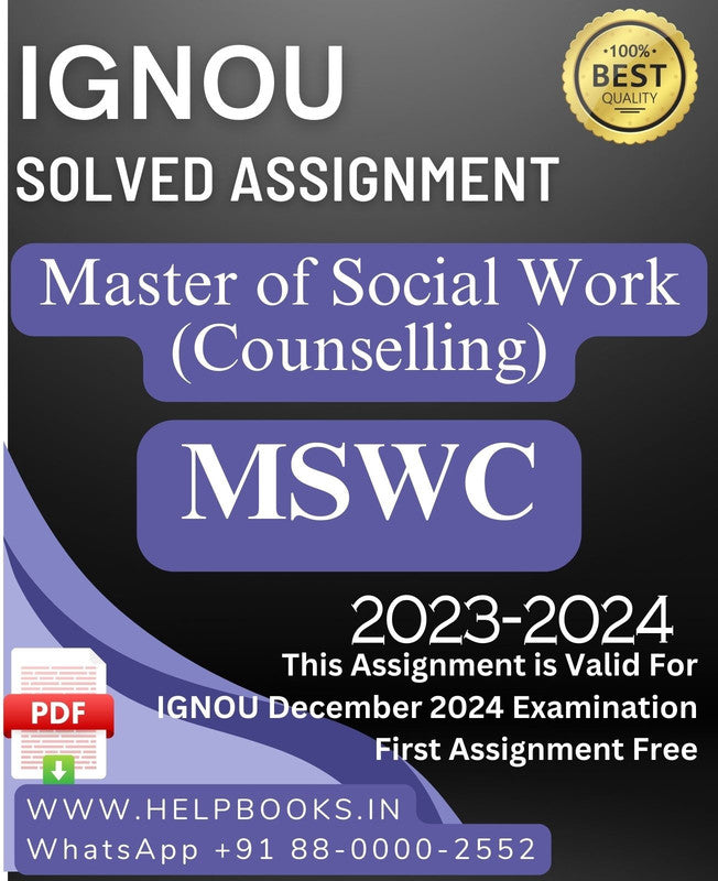 IGNOU Master of Social Work Counselling-MSWC Solved Assignment for IGNOU December 2024 Exam