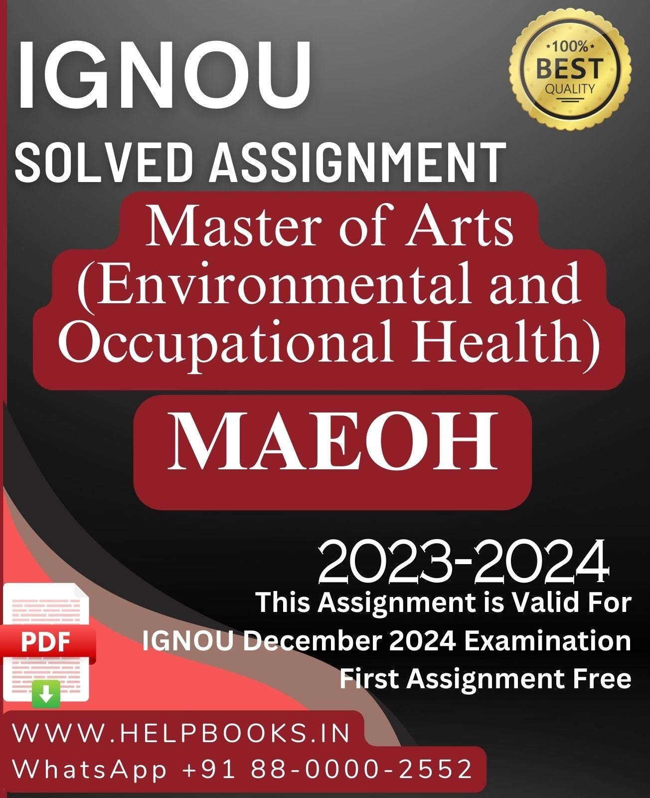 IGNOU M.A. Environmental and Occupational Health-MAEOH Solved Assignment for IGNOU December 2024 Exam