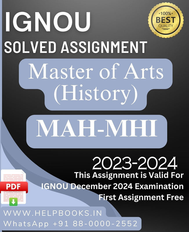 IGNOU M.A. History-MHI-MAH Solved Assignment for IGNOU December 2024 Exam