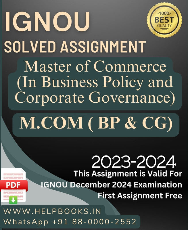 IGNOU M.Com (In Business Policy and Corporate Governance)-( BP & CG) Solved Assignment for IGNOU December 2024 Exam