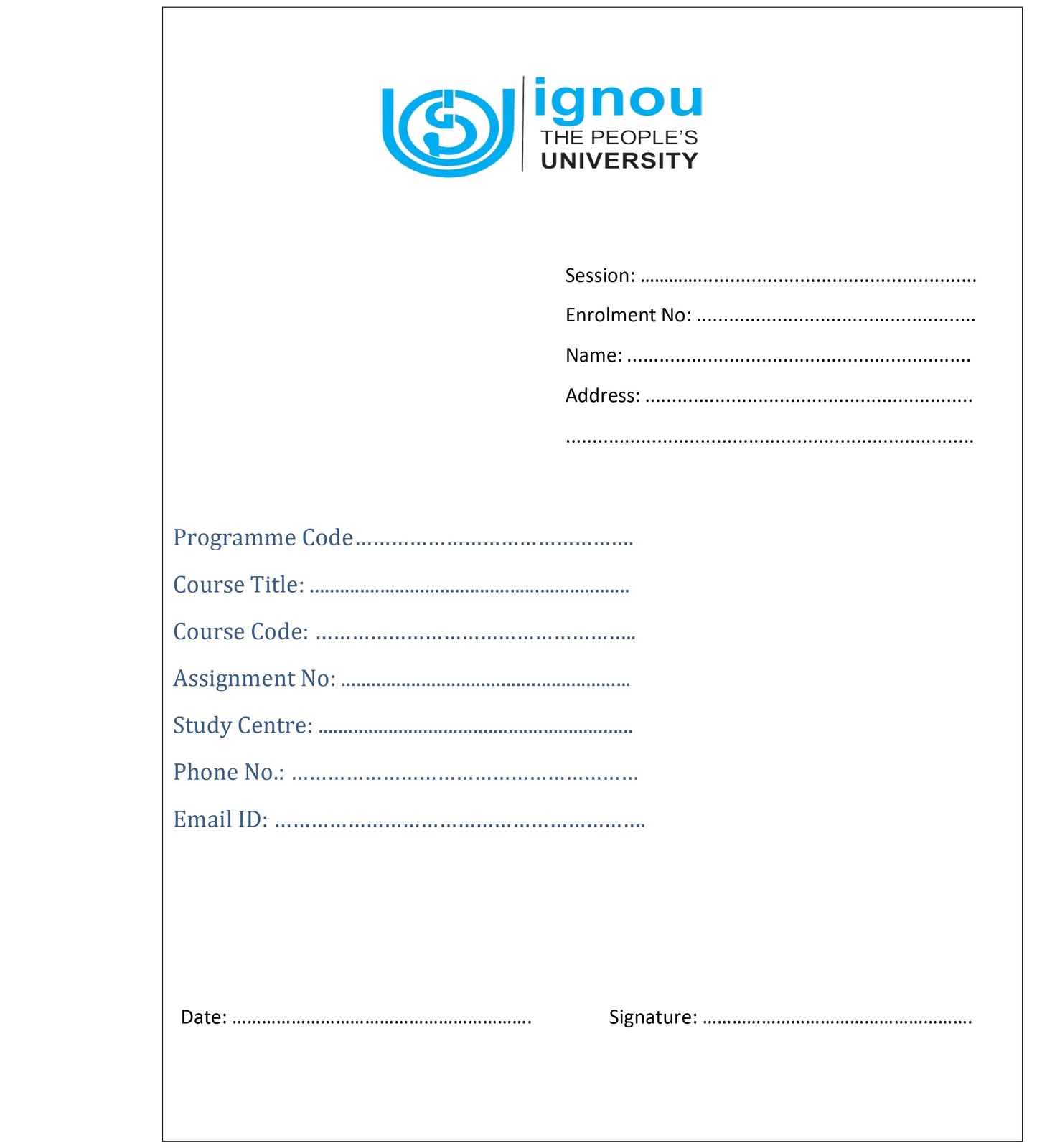 IGNOU Assignment File with Folder, Front Page, ID Card Page & 30 High Quality Blank Sheets & "Free Assignments Solutions"