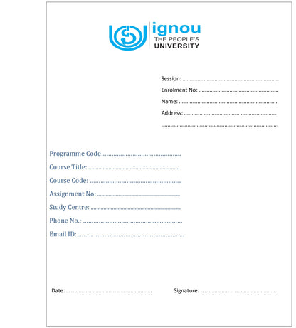 IGNOU Assignment File with Folder, Front Page, ID Card Page & 30 High Quality Blank Sheets & "Free Assignments Solutions"