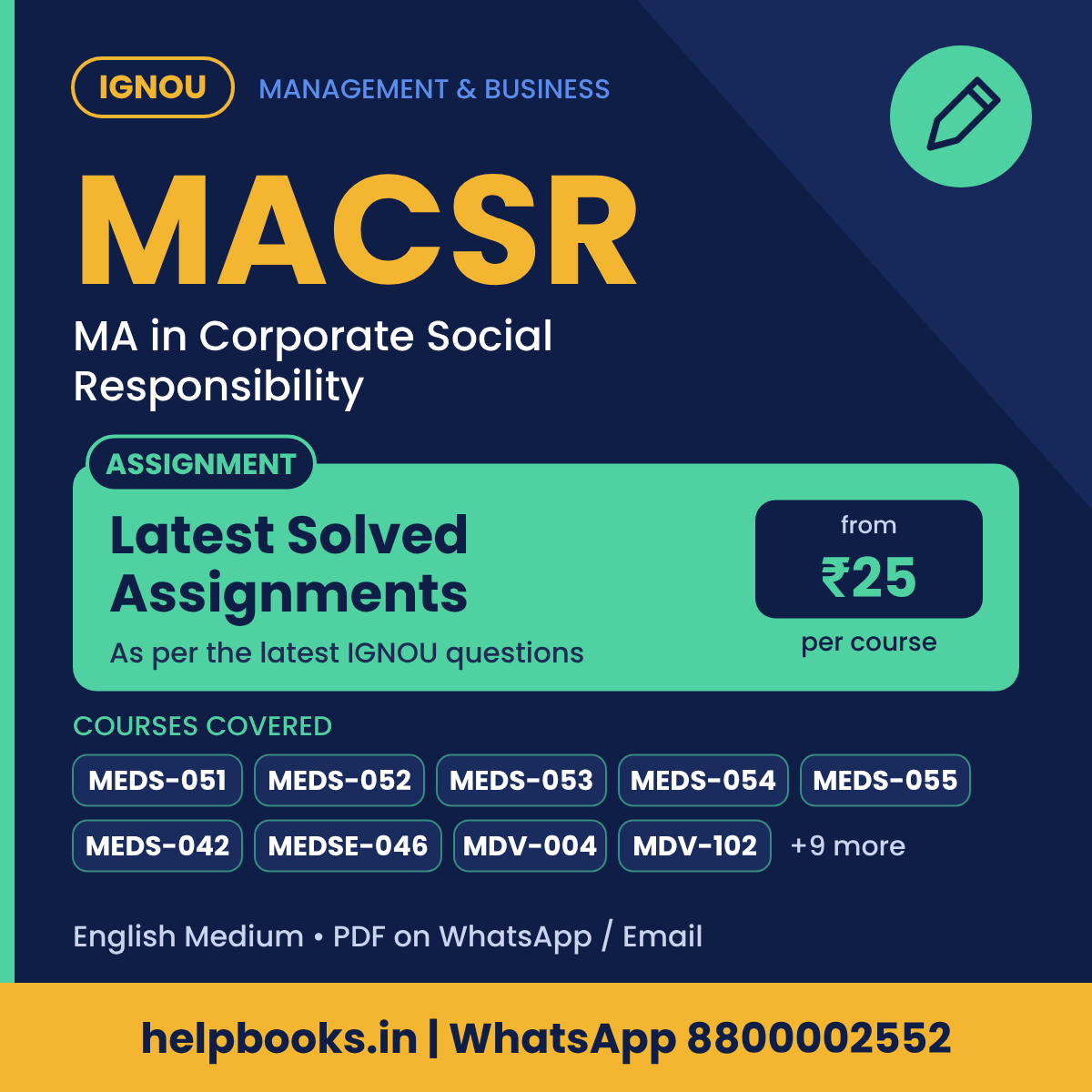 IGNOU MACSR Latest Solved Assignments - MA in Corporate Social Responsibility