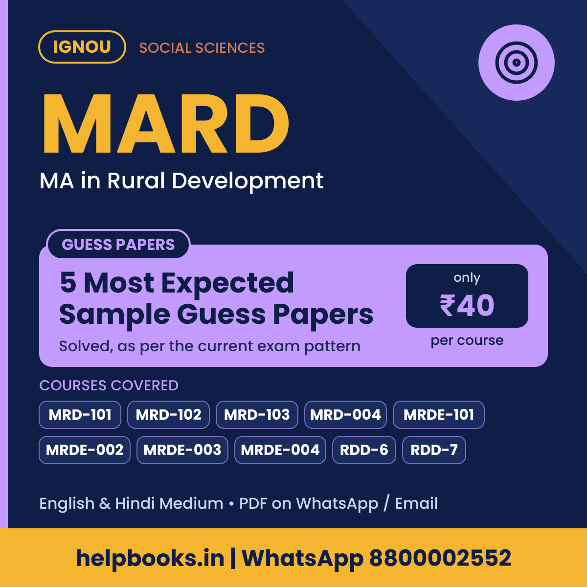 IGNOU MARD 5 Most Expected Sample Guess Papers - MA in Rural Development
