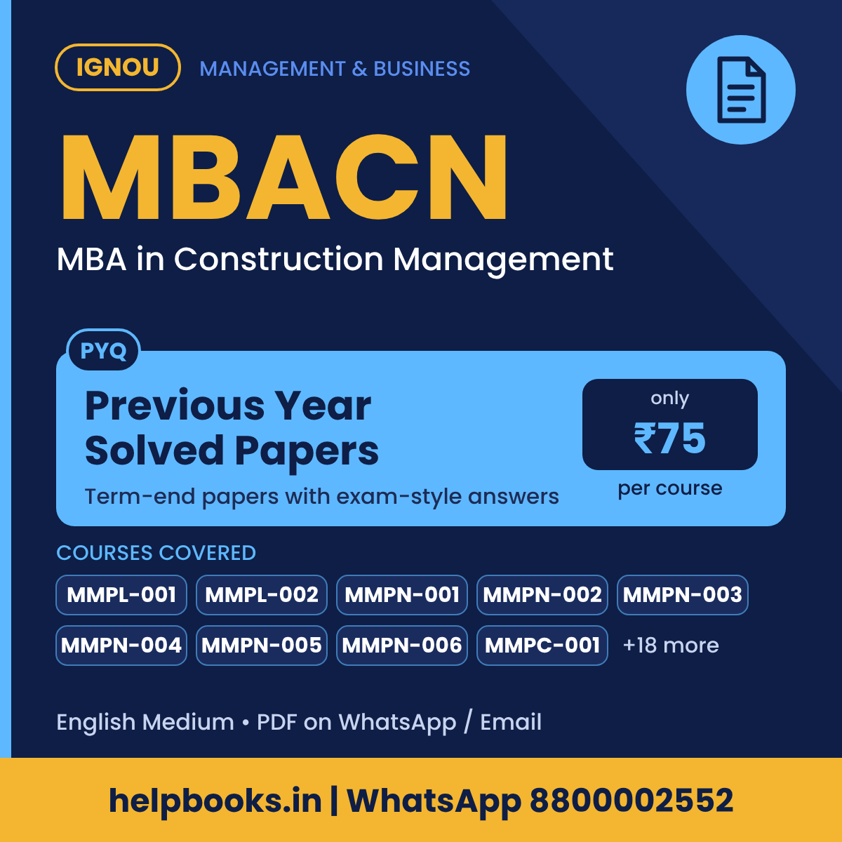 IGNOU MBACN Previous Year Solved Papers - MBA in Construction Management