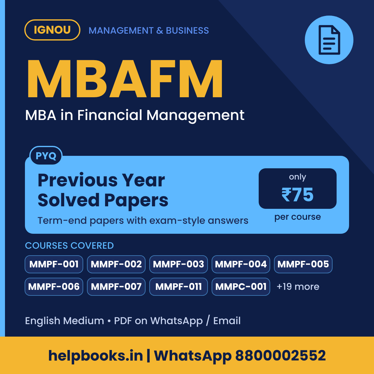 IGNOU MBAFM Previous Year Solved Papers - MBA in Financial Management