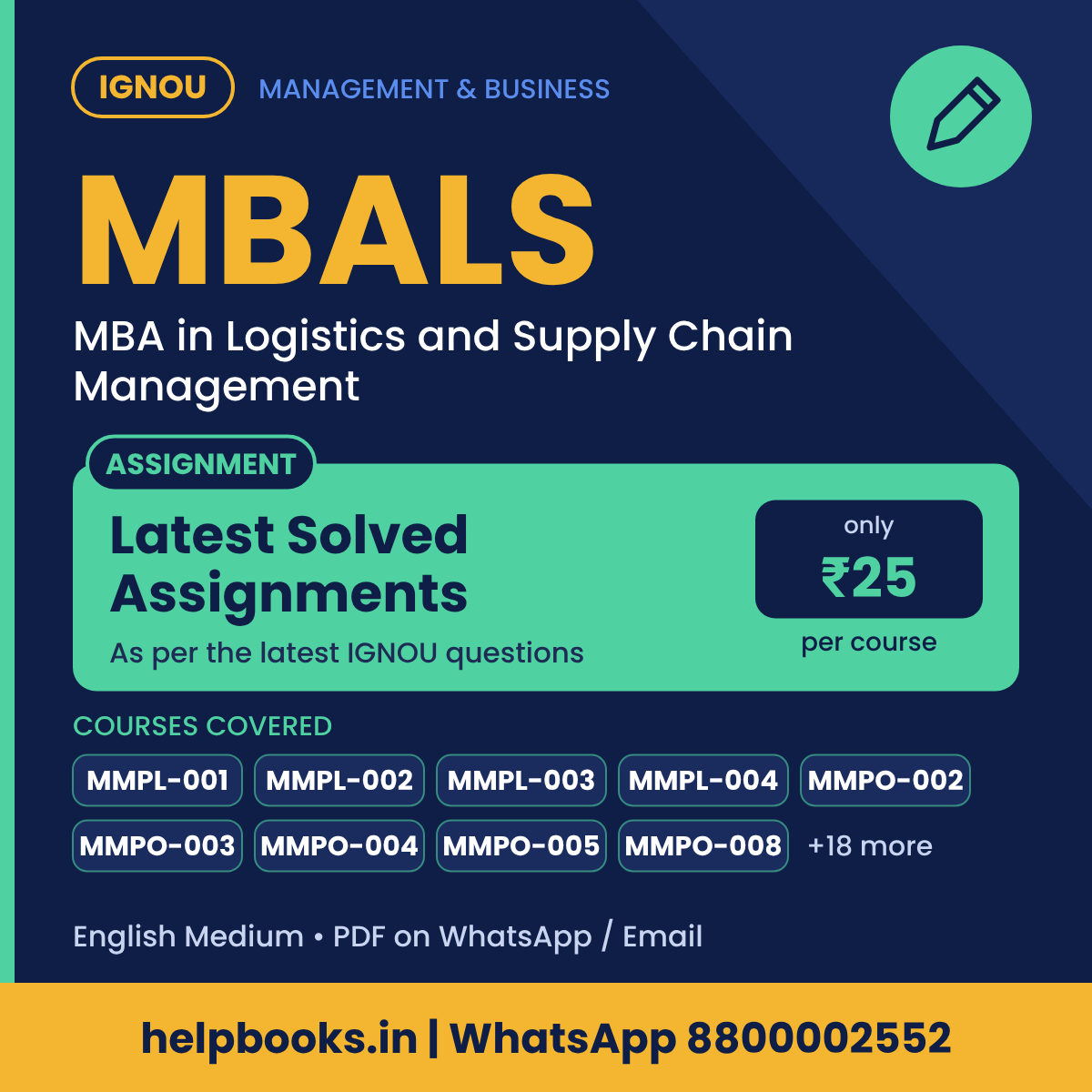 IGNOU MBALS Latest Solved Assignments - MBA in Logistics and Supply Chain Management