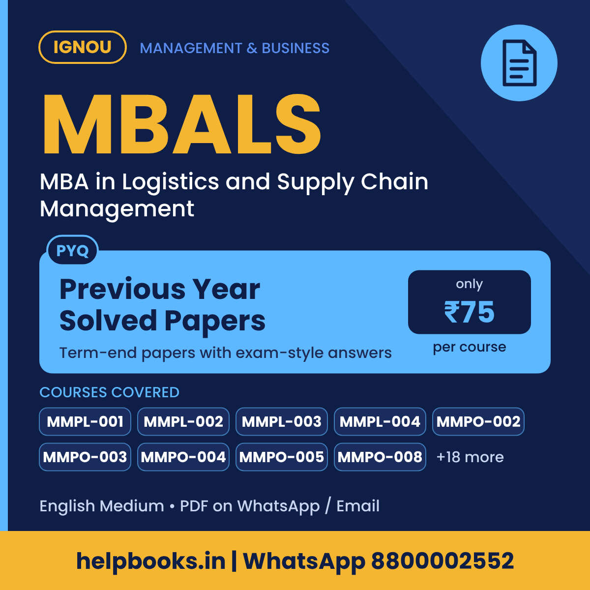 IGNOU MBALS Previous Year Solved Papers - MBA in Logistics and Supply Chain Management