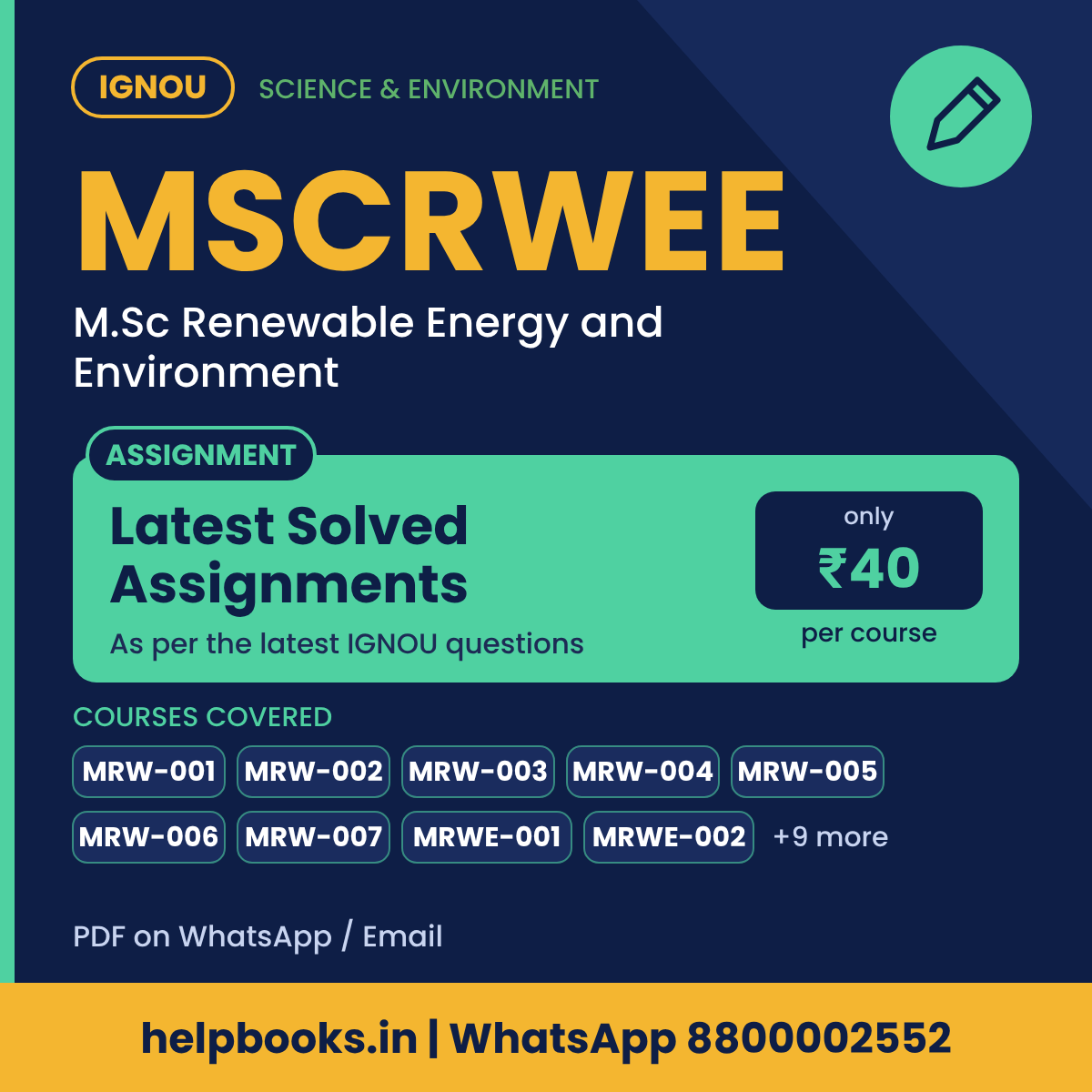 IGNOU MSCRWEE Latest Solved Assignments - M.Sc Renewable Energy and Environment