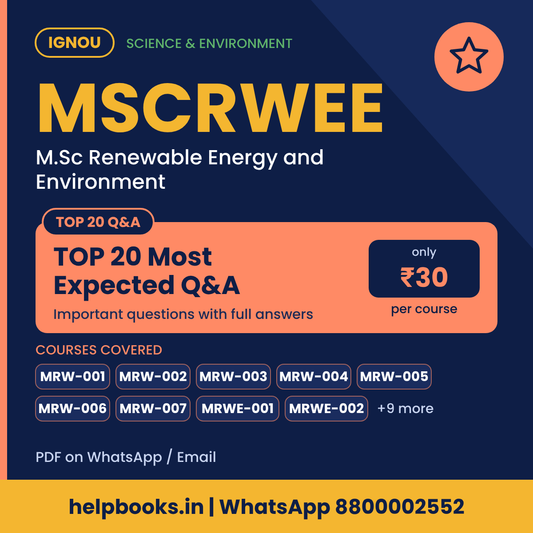 IGNOU MSCRWEE TOP 20 Important Questions with Answers - M.Sc Renewable Energy and Environment