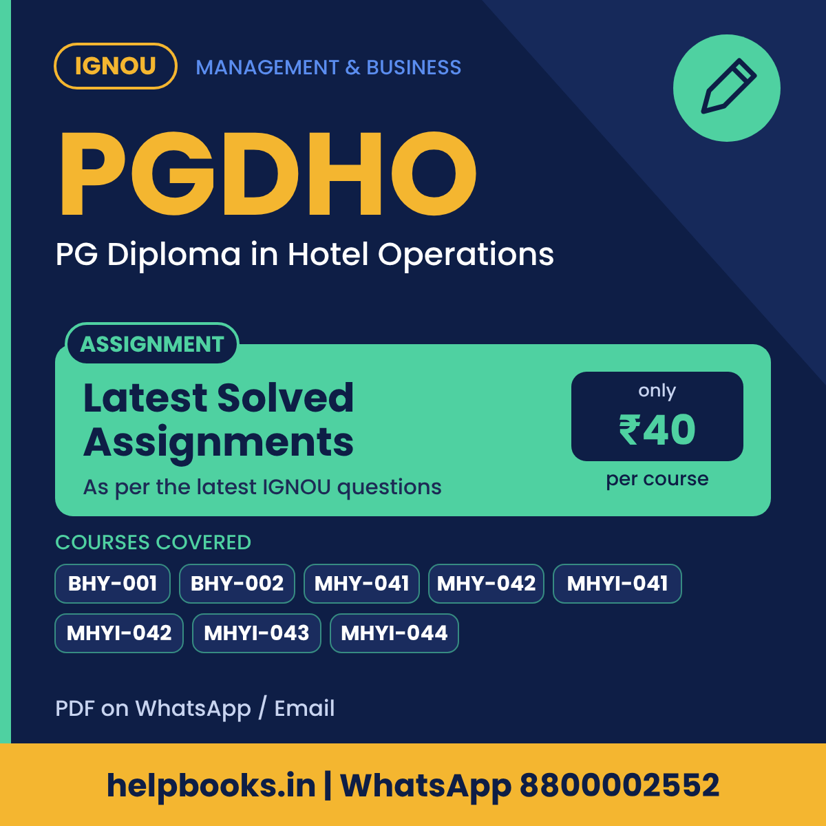 IGNOU PGDHO Latest Solved Assignments - PG Diploma in Hotel Operations