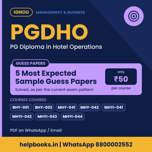 IGNOU PGDHO 5 Most Expected Sample Guess Papers - PG Diploma in Hotel Operations