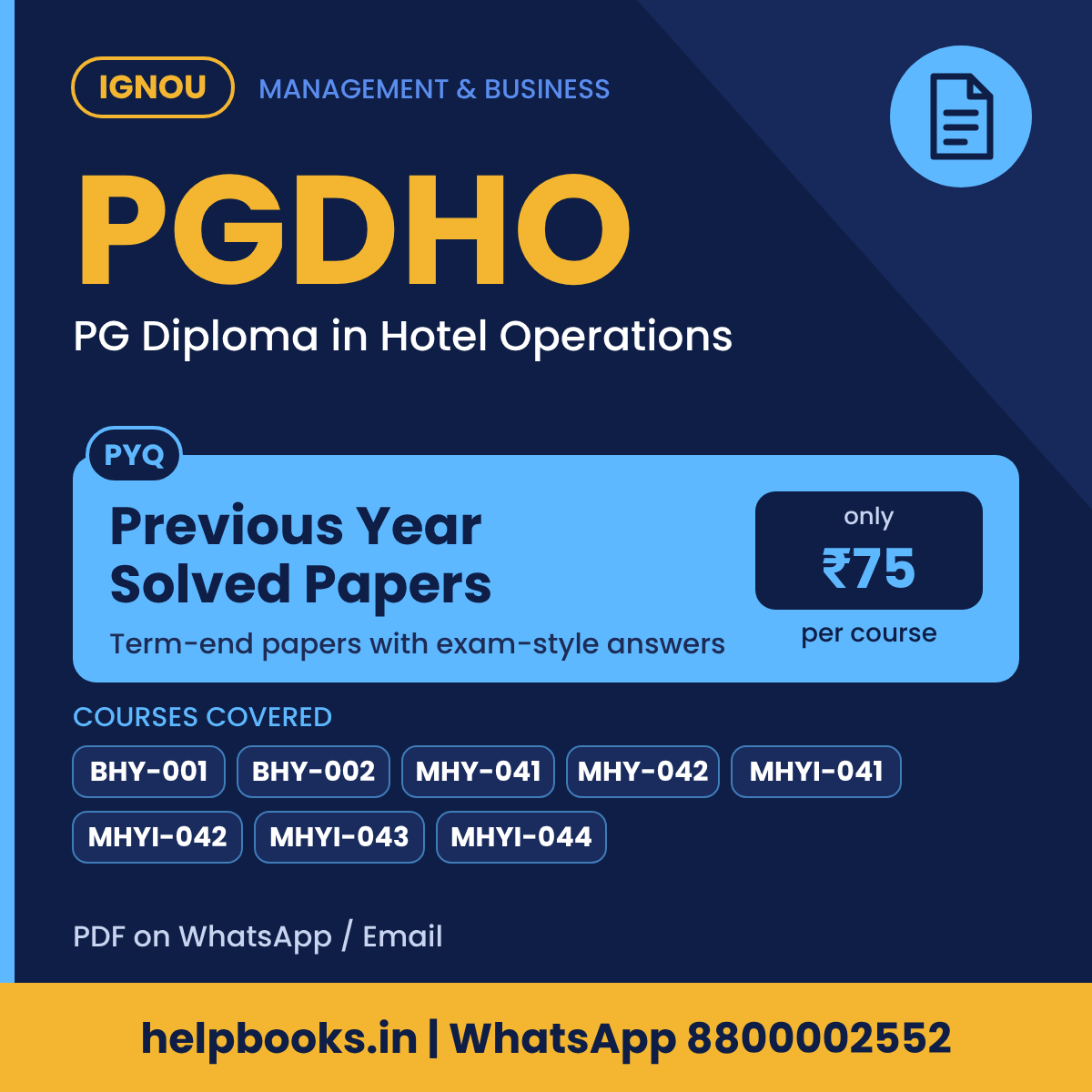 IGNOU PGDHO Previous Year Solved Papers - PG Diploma in Hotel Operations