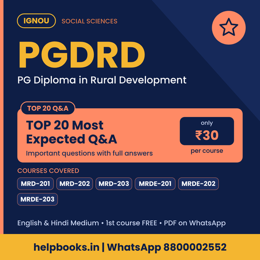 IGNOU PGDRD TOP 20 Important Questions with Answers - PG Diploma in Rural Development