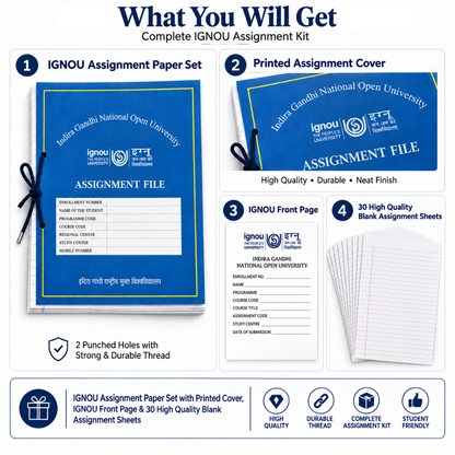 IGNOU Assignment File Kit with Front Page, ID Card Print & 30 High-Quality Assignment Sheets