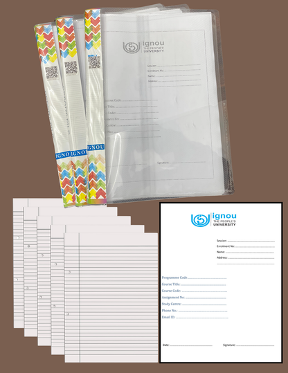 IGNOU Assignment File with Folder, Front Page, ID Card Page & 30 High Quality Blank Sheets & "Free Assignments Solutions"