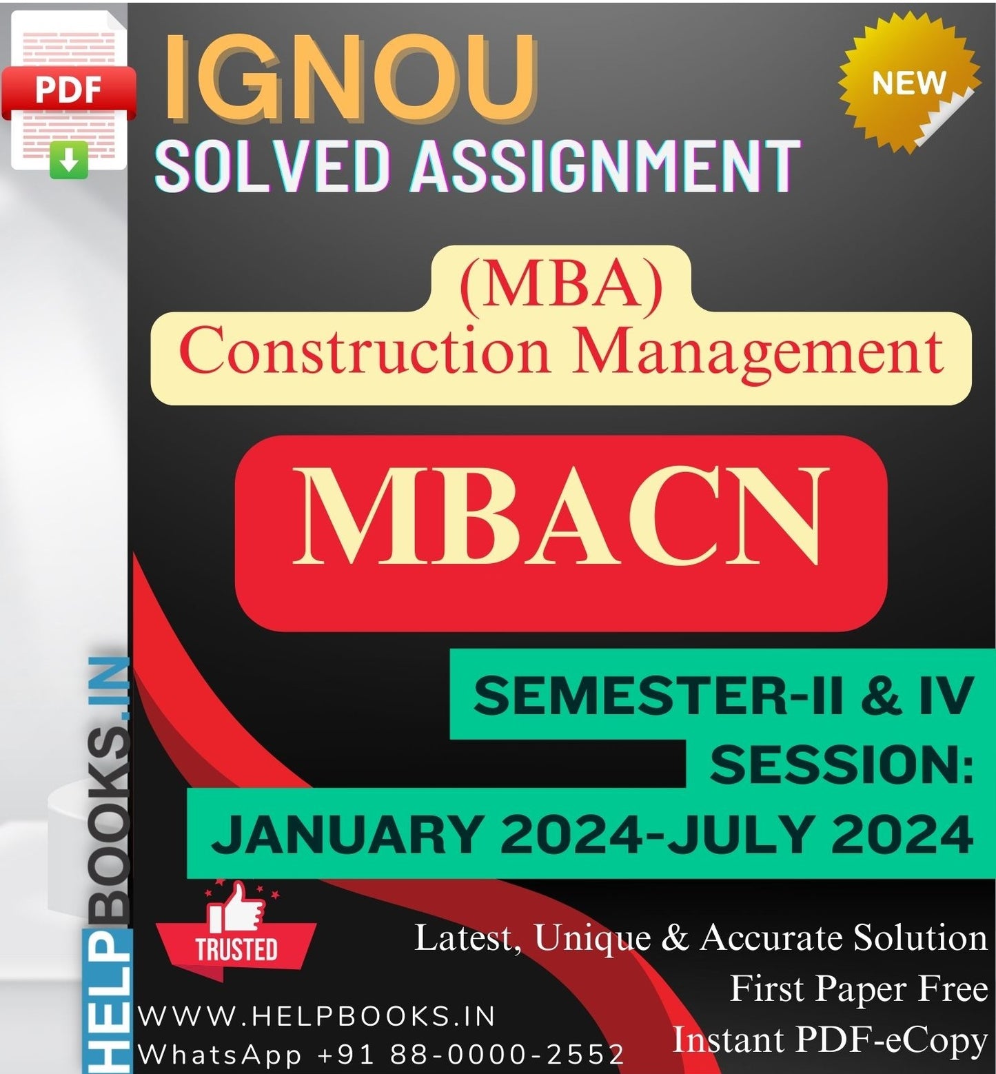 IGNOU MBA (Construction Management) MBACN Solved Assignments-Session: January 2024-July 2024