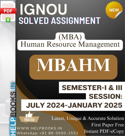 IGNOU MBA (Human Resource Management) MBAHM Solved Assignments-Session: July 2024-January 2025