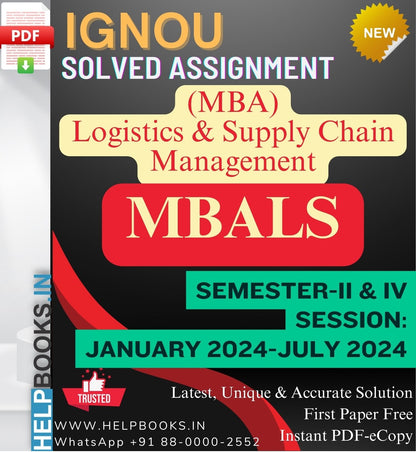 IGNOU MBA (Logistics & Supply Chain Management) MBALS Solved Assignments-Session: January 2024-July 2024