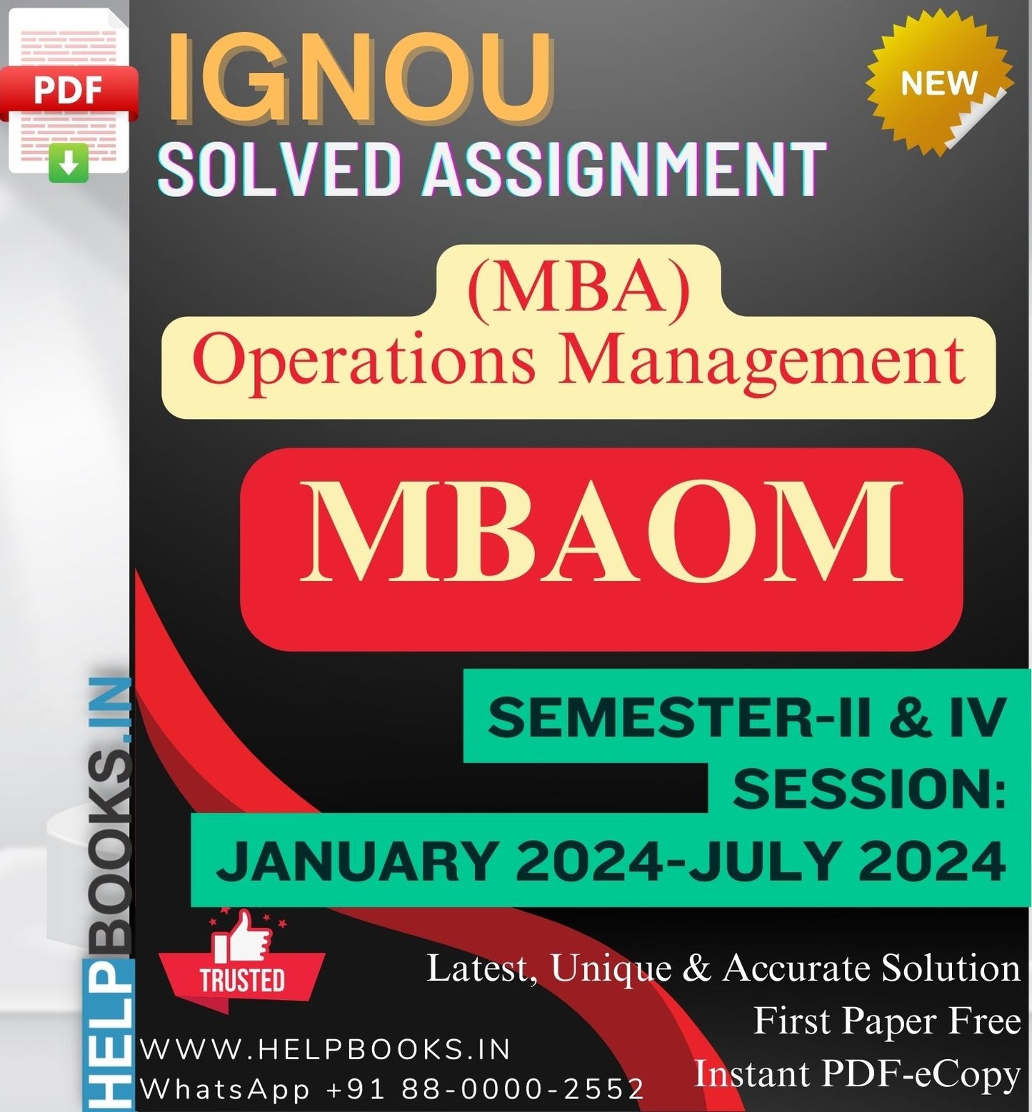 IGNOU MBA (Operations Management) MBAOM Solved Assignments-Session: January 2024-July 2024