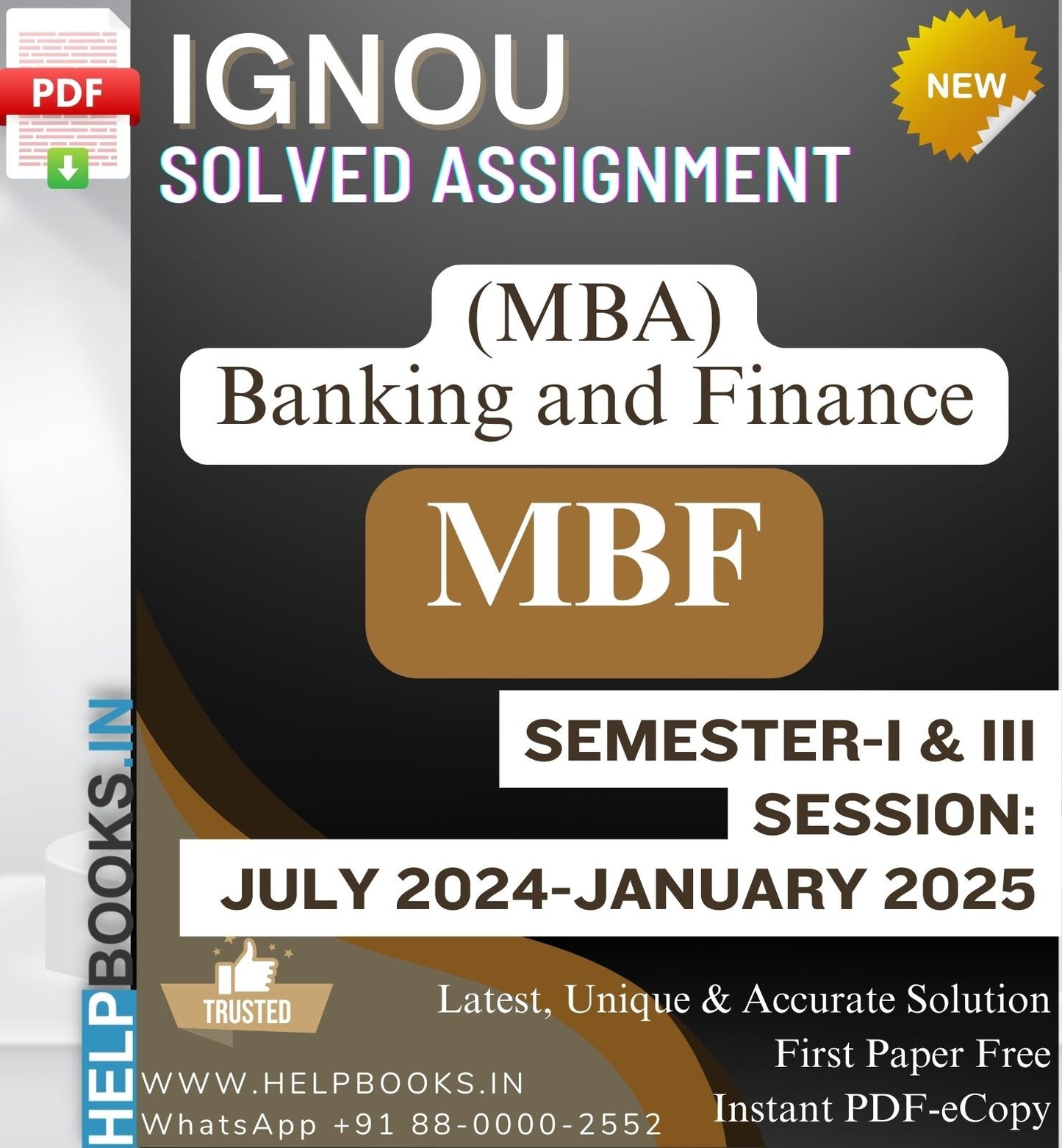 IGNOU MBA (Banking and Finance) MBF Solved Assignments-Session: July 2024-January 2025