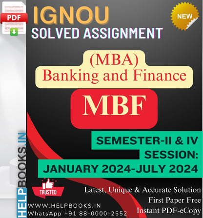 IGNOU MBA (Banking and Finance) MBF Solved Assignments-Session: January 2024-July 2024