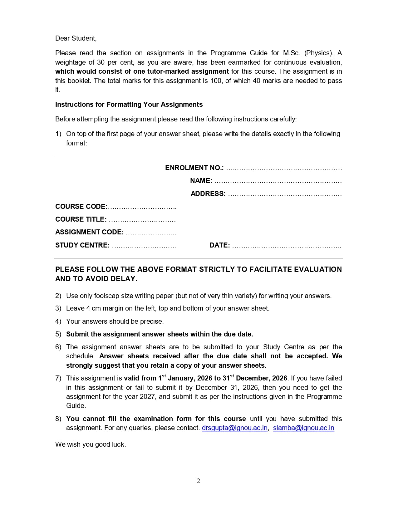 MPH & MPHE IGNOU M.Sc. Physics-MSCPH Solved Assignments 2026