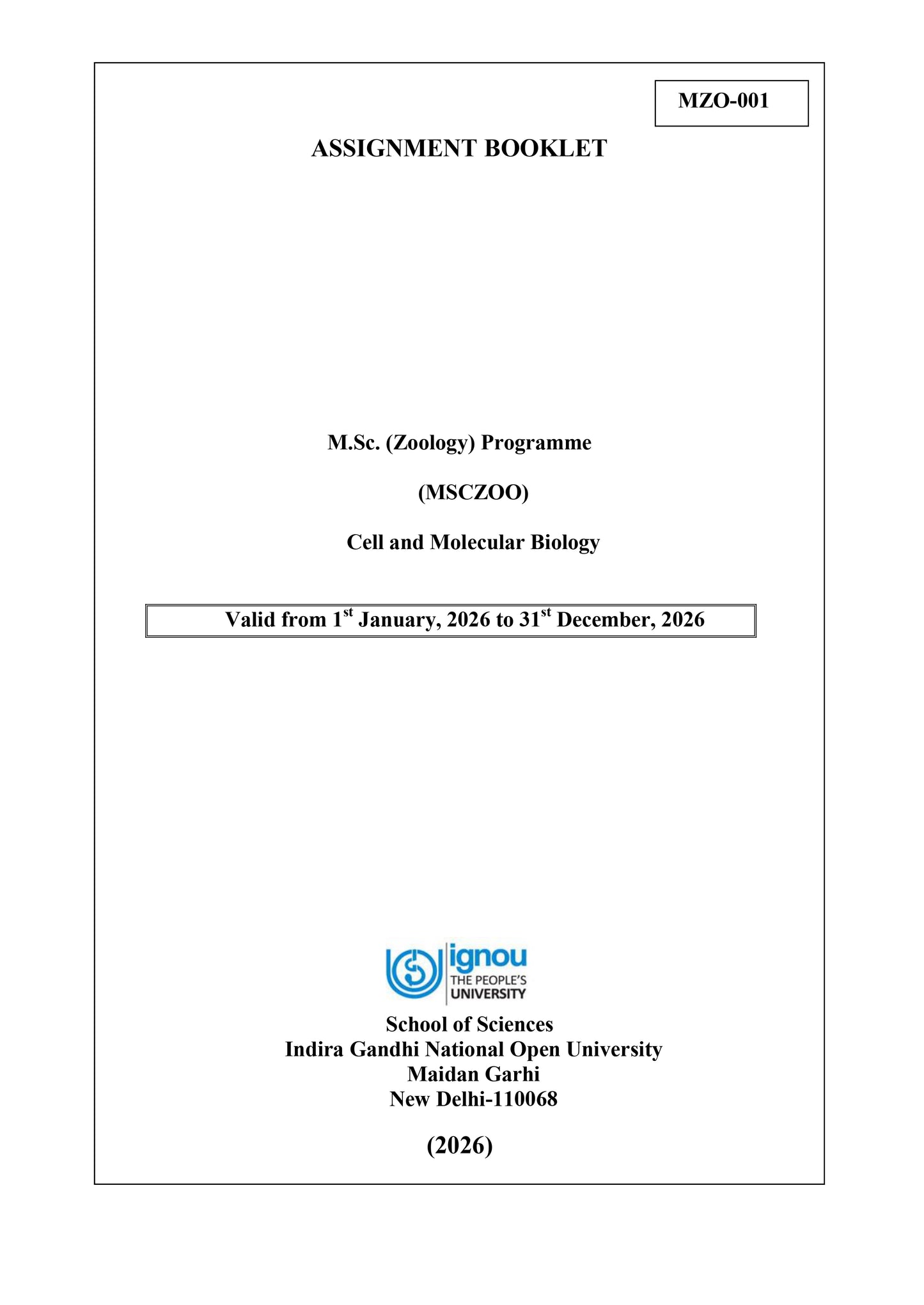 IGNOU M.Sc. Zoology-MSCZOO Solved Assignment 2026