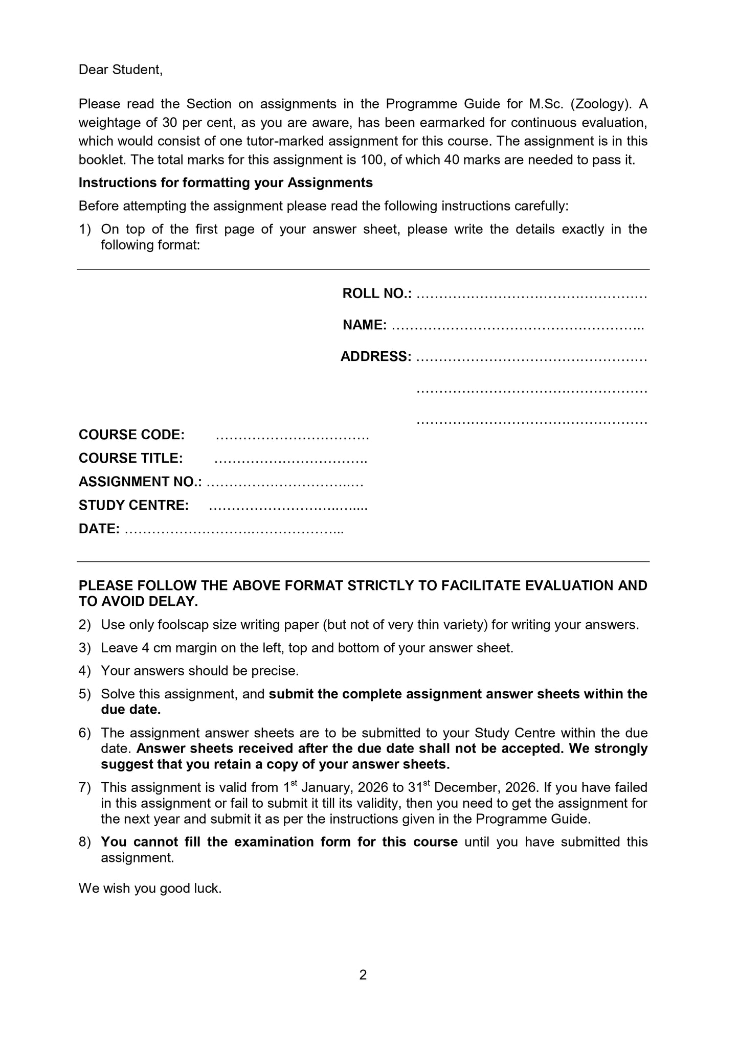 IGNOU M.Sc. Zoology-MSCZOO Solved Assignment 2026