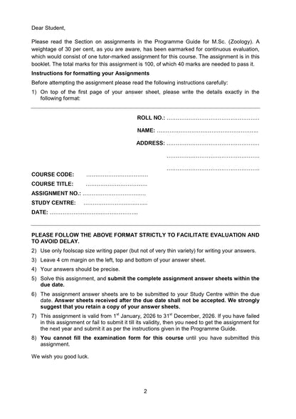 IGNOU M.Sc. Zoology-MSCZOO Solved Assignment 2026