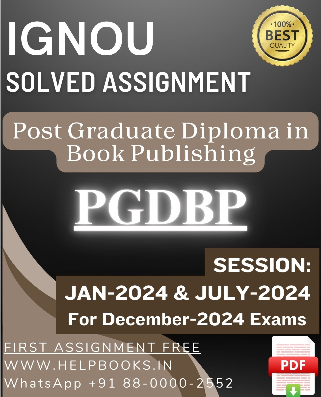 IGNOU PG Diploma in Book Publishing-PGDBP Solved Assignment For December 2024 IGNOU Exams