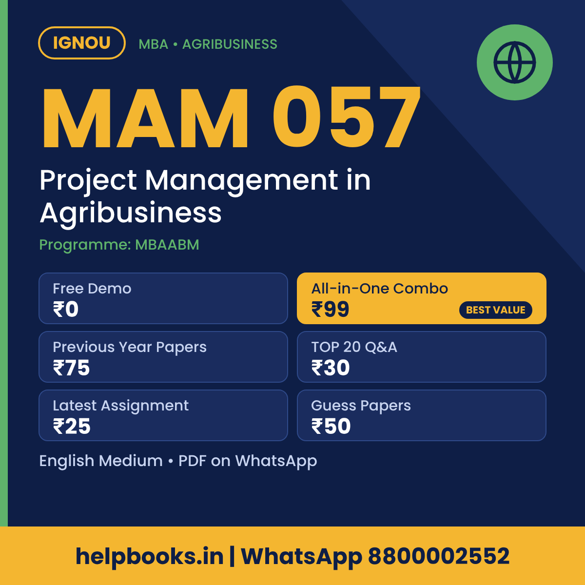 IGNOU MAM 057 Project Management in Agribusiness MBA solved assignment, previous year papers and TOP 20 questions PDF