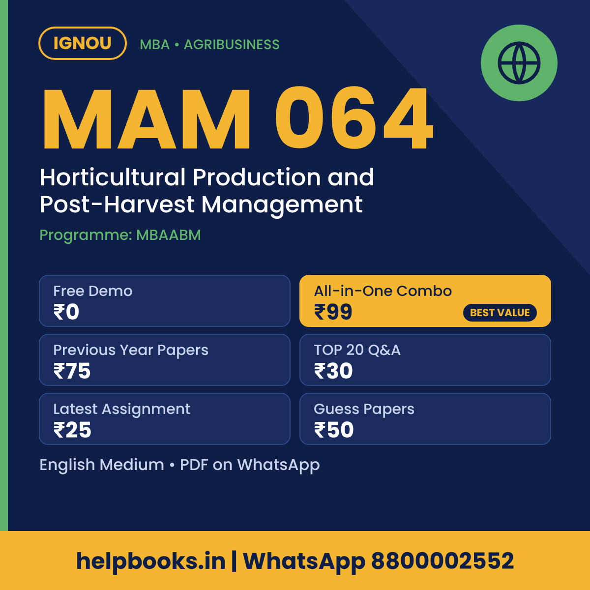 IGNOU MAM 064 Horticultural Production and Post-Harvest Management MBA solved assignment, previous year papers and TOP 20 questions PDF