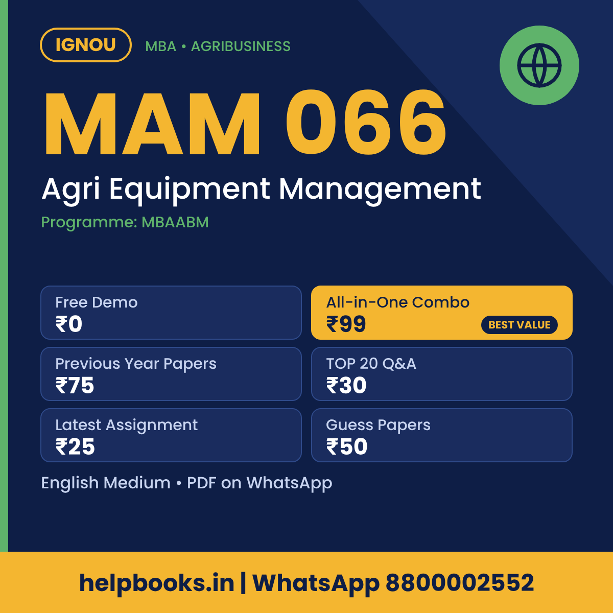 IGNOU MAM 066 Agri Equipment Management MBA solved assignment, previous year papers and TOP 20 questions PDF